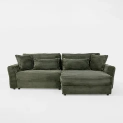 Narożniki| Narożnik sztruksowy zielony NOEMI prawy