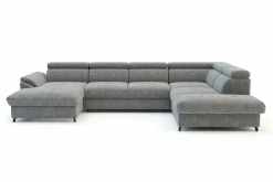 Instilo Narożnik welurowy z regulowanymi zagłówkami szary MAROLA U-FORM lewy