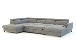 Instilo Narożnik welurowy z regulowanymi zagłówkami szary MAROLA U-FORM prawy