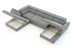 Instilo Narożnik welurowy z regulowanymi zagłówkami szary MAROLA U-FORM prawy