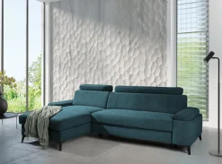 Narożnik z regulowanymi zagłówkami turkus LUGANO lewy