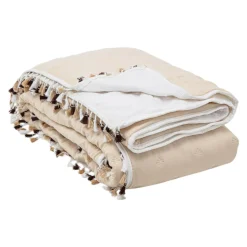 Koce I Narzuty| Narzuta na łóżko biało-beżowa FRINGLE 220x200 cm