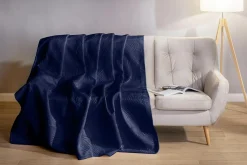 Narzuta na łóżko pikowana w liście ciemnoniebieska FERN 240x260 cm