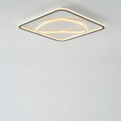 Zumaline Plafon LED kwadratowy czarno-złoty LENS 50x50 cm