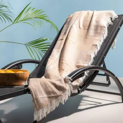 Texpol Pled z frędzlami beżowy KRATA 150x200 cm