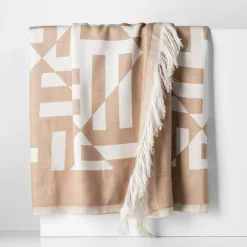 Texpol Pled z frędzlami beżowy MIRROR 150x200 cm