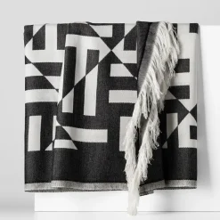 Ręczniki|Ręczniki|Texpol Pled z frędzlami czarny MIRROR 150x200 cm