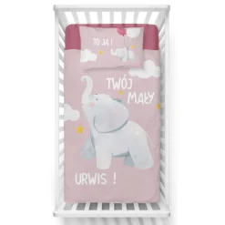 Pościel Dla Dzieci|Pościele| Pościel bambusowa do łóżeczka RÓŻOWY SŁOŃ 90x120 cm