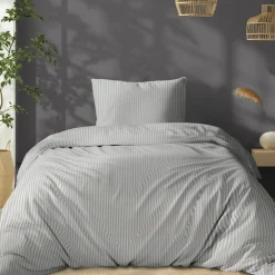 inny Pościel bawełniana adamaszek jasnoszara PURE 140x200 cm