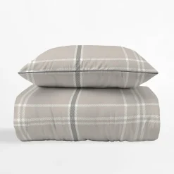 inny Pościel bawełniana beżowa w kratkę PERKAL 220x200 cm