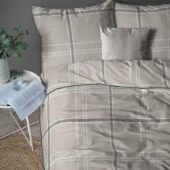 inny Pościel bawełniana beżowa w kratkę PERKAL 220x200 cm