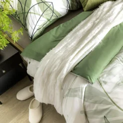 Pościele|Faro Pościel bawełniana biała w zielone liście TRENDY 220x200 cm