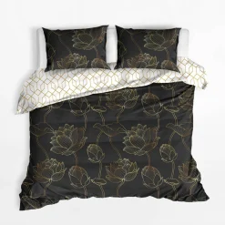 inny Pościel bawełniana biało-czarna FLOW 160x200 cm