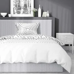 inny Pościel bawełniana geometryczna biała HOME SATIN 140x200 cm