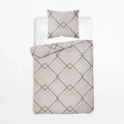 inny Pościel bawełniana geometryczna kremowo-biała HOME SATIN 140x200 cm