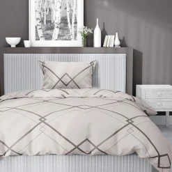 inny Pościel bawełniana geometryczna kremowo-biała HOME SATIN 140x200 cm