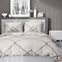 inny Pościel bawełniana geometryczna kremowo-biała HOME SATIN 160x200 cm