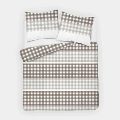 Pościele|inny Pościel bawełniana HOME SATIN w kratę beżowa 220x200 cm