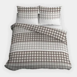 Pościele|inny Pościel bawełniana HOME SATIN w kratę beżowa 220x200 cm
