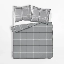inny Pościel bawełniana szara w kratkę PERKAL 220x200 cm