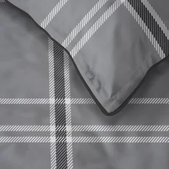 inny Pościel bawełniana szara w kratkę PERKAL 220x200 cm