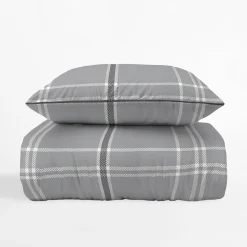 inny Pościel bawełniana szara w kratkę PERKAL 160x200 cm