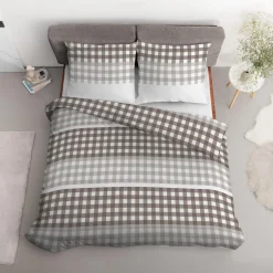 inny Pościel bawełniana w kratę beżowa HOME SATIN 160x200 cm