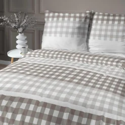 inny Pościel bawełniana w kratę beżowa HOME SATIN 160x200 cm