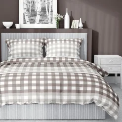 inny Pościel bawełniana w kratę beżowa HOME SATIN 160x200 cm