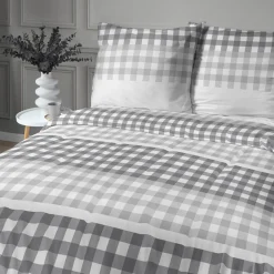 Pościele|inny Pościel bawełniana w kratę szara HOME SATIN 220x200 cm