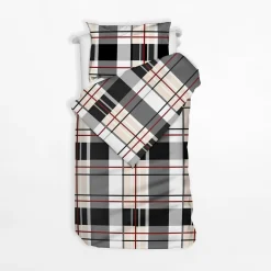 inny Pościel bawełniana w kratkę szara 140x200 cm