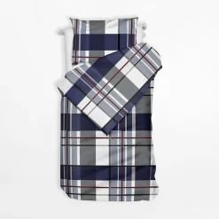 inny Pościel bawełniana w kratkę granatowa 140x200 cm
