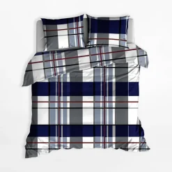 inny Pościel bawełniana w kratkę granatowa 160x200 cm