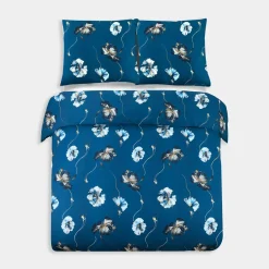 inny Pościel bawełniana w kwiaty niebieska LETICIA 160x200 cm