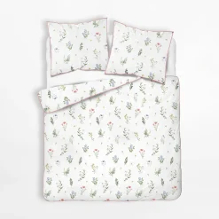 inny Pościel bawełniana w kwiaty biała PERKAL 220x200 cm