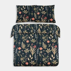 inny Pościel bawełniana w polne kwiaty czarna LETICIA 220x200 cm