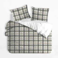 inny Pościel bawełniana w szaro-brązową kratę BOHOO 160x200 cm