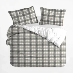 inny Pościel bawełniana w szaro-brązową kratę BOHOO 220x200 cm