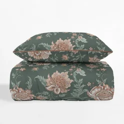 inny Pościel bawełniana zielona w kwiaty PERKAL 160x200 cm
