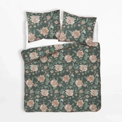 inny Pościel bawełniana zielona w kwiaty PERKAL 220x200 cm