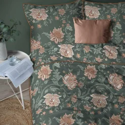 inny Pościel bawełniana zielona w kwiaty PERKAL 220x200 cm