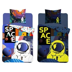 Pościel Dla Dzieci|Pościele| Pościel świecąca w ciemności granatowa FLUO KOSMONAUTA 160x200 cm