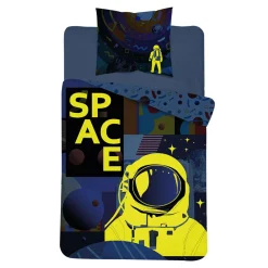 Pościel Dla Dzieci|Pościele| Pościel świecąca w ciemności granatowa FLUO KOSMONAUTA 160x200 cm