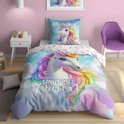 inny Pościel świecąca w ciemnościach, wzór tęczowego jednorożca, FLUO 140x200 cm
