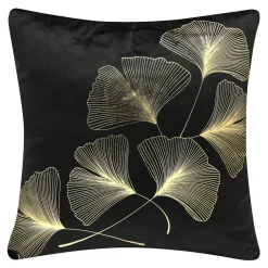 Estetica Poszewka dekoracyjna czarna w złote liście INEZ 45x45 cm