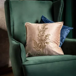 Poszewki I Poduszki Dekoracyjne|Estetica Poszewka welurowa z motywem roślinnym beżowa HERBS 45x45 cm