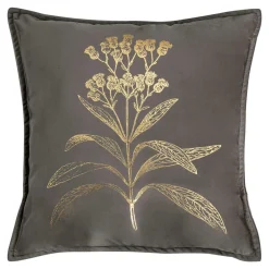 Estetica Poszewka welurowa z motywem roślinnym szara HERBS 45x45 cm