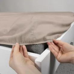 Prześcieradła|inny Prześcieradło satynowe z gumką beżowe 180x200 cm