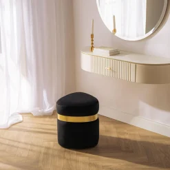 Pufy I Podnóżki| Puf ze złotą obręczą czarny TONDOSIL