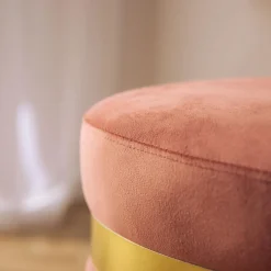 Pufy I Podnóżki| Puf ze złotą obręczą różowy TONDOSIL